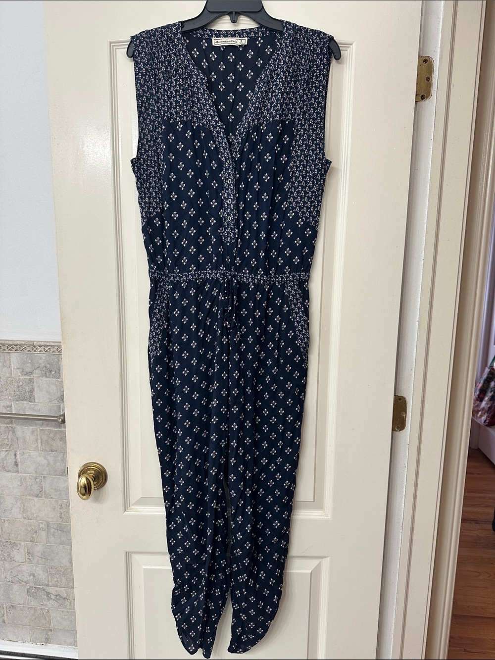 Abercrombie & Fitch Navy Patterned Sleeveless Jumpsuit